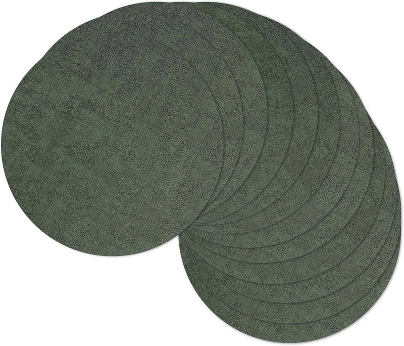 NCUE 13" Round Placemats Set of 12, Reversible Faux Leather Heat Resistant Table Mats, 100% Waterproof Oilproof Wipeable Table Protective Placemats for Vinyl, Washable for Indoor (12, Dark Green) - Image 1