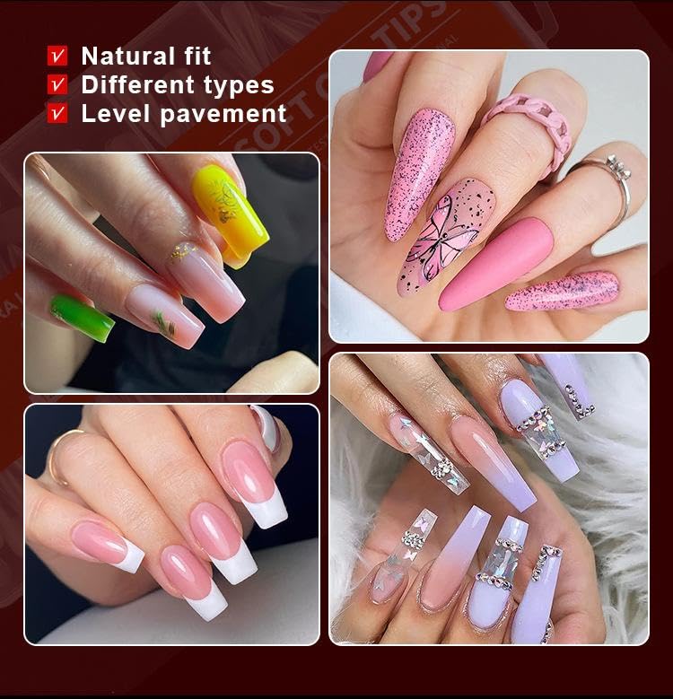 QUEENFINGER 240PCS Soft Gel Nail Tips with Box – Clear Gel X Nail Tips Full Cover Fake Nails Soft Acrylic Tips for Nail Extension Manicure at Home or Salon DIY Use for Women and Girls (06) - Image 5