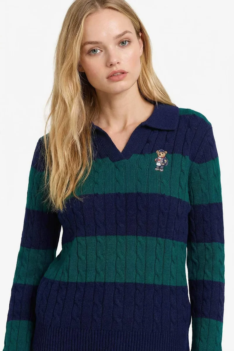 Defacto  Regular Fit Polo Collar Striped Pullover for Women | Best Price UAE
