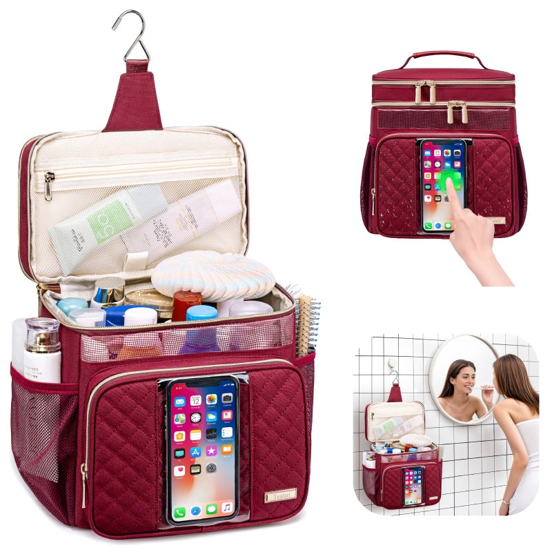 Tealari Large Toiletry Bag for Women Men,Bathroom Bag,Water Resistant Shower Bag,Makeup Bag,Portable Shower Caddy for College Dorm,Hanging Travel Toiletry Bag with Transparent Waterproof Phone Pocket - Image 2