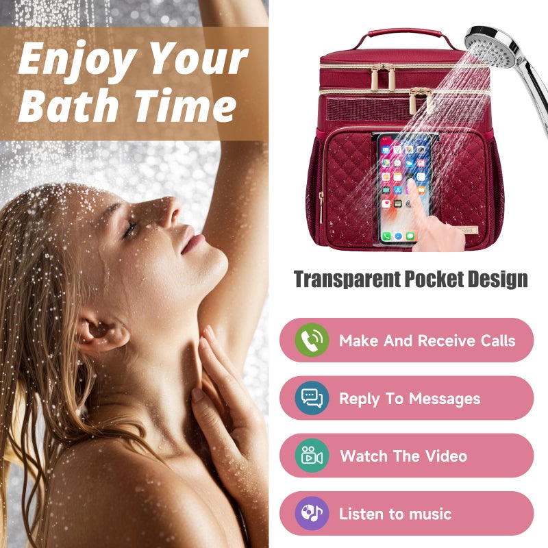 Tealari Large Toiletry Bag for Women Men,Bathroom Bag,Water Resistant Shower Bag,Makeup Bag,Portable Shower Caddy for College Dorm,Hanging Travel Toiletry Bag with Transparent Waterproof Phone Pocket - Image 3