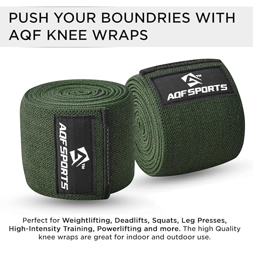 AQF Knee Wraps Weight Lifting Bandage - IPL and USPA Approved Gym Knee Support - Heavy Duty 78” Elasticated Support Straps Guard Powerlifting, Squatting (Pair) (Military Green) - Image 4