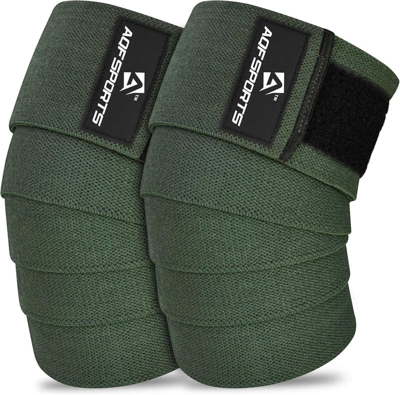 AQF Knee Wraps Weight Lifting Bandage - IPL and USPA Approved Gym Knee Support - Heavy Duty 78” Elasticated Support Straps Guard Powerlifting, Squatting (Pair) (Military Green) - Image 2