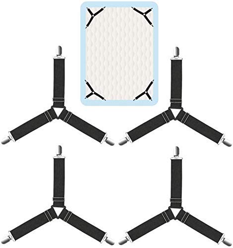 REPLEX Triangle Elastic Bed Sheet Holders and Adjustable Fasteners Suspenders Gripper Straps Clips for Single Size Bed (Black, Pack of 4) - Image 1