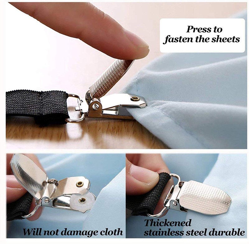 REPLEX Triangle Elastic Bed Sheet Holders and Adjustable Fasteners Suspenders Gripper Straps Clips for Single Size Bed (Black, Pack of 4) - Image 4
