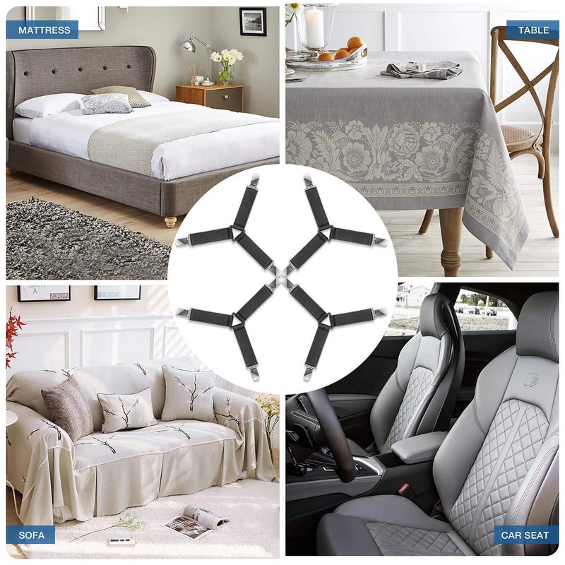 REPLEX Triangle Elastic Bed Sheet Holders and Adjustable Fasteners Suspenders Gripper Straps Clips for Single Size Bed (Black, Pack of 4) - Image 5