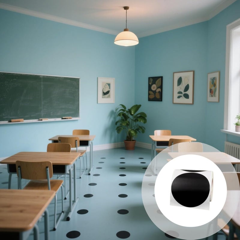 Floor Marking Stickers, 2 Pcs Black, Classroom, Meeting Room, Social Distancing, Directional Labels, Removable, Writable, 4 in (10 Cm) Diameter, Easy Application, Long-Lasting - Image 2