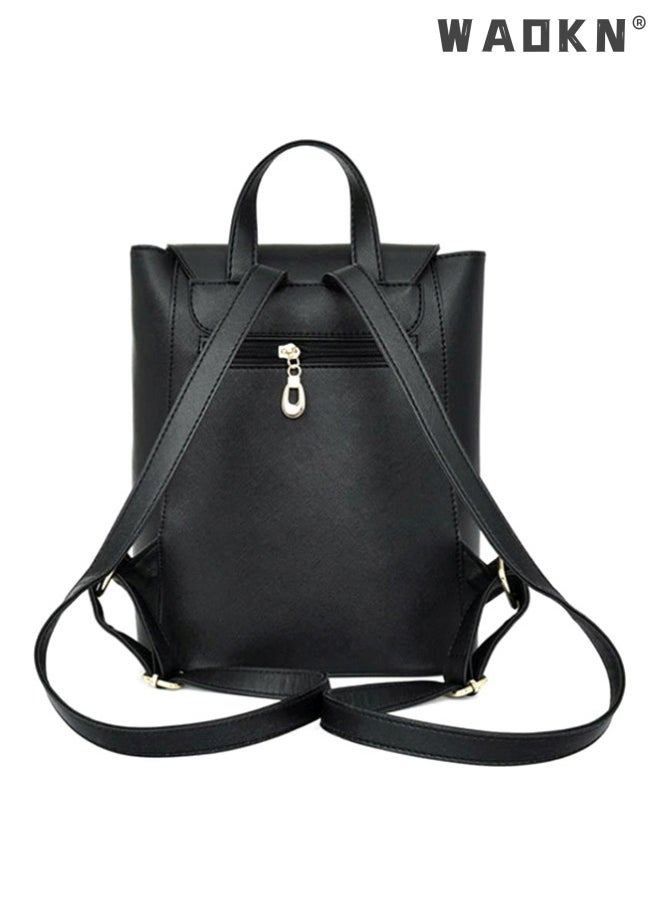 WAOKN Fashion Shoulder Bag Rucksack PU Leather Women Girls Ladies Backpack Travel bag, Waterproof Mini Backpack for Girl Women Black Travel Bookbag Shoulder Bag, Lightweight Ladies Fashion Daily Backpack  - Image 2
