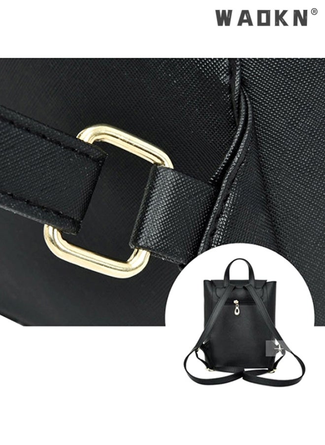 WAOKN Fashion Shoulder Bag Rucksack PU Leather Women Girls Ladies Backpack Travel bag, Waterproof Mini Backpack for Girl Women Black Travel Bookbag Shoulder Bag, Lightweight Ladies Fashion Daily Backpack  - Image 5