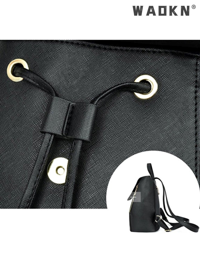 WAOKN Fashion Shoulder Bag Rucksack PU Leather Women Girls Ladies Backpack Travel bag, Waterproof Mini Backpack for Girl Women Black Travel Bookbag Shoulder Bag, Lightweight Ladies Fashion Daily Backpack  - Image 4