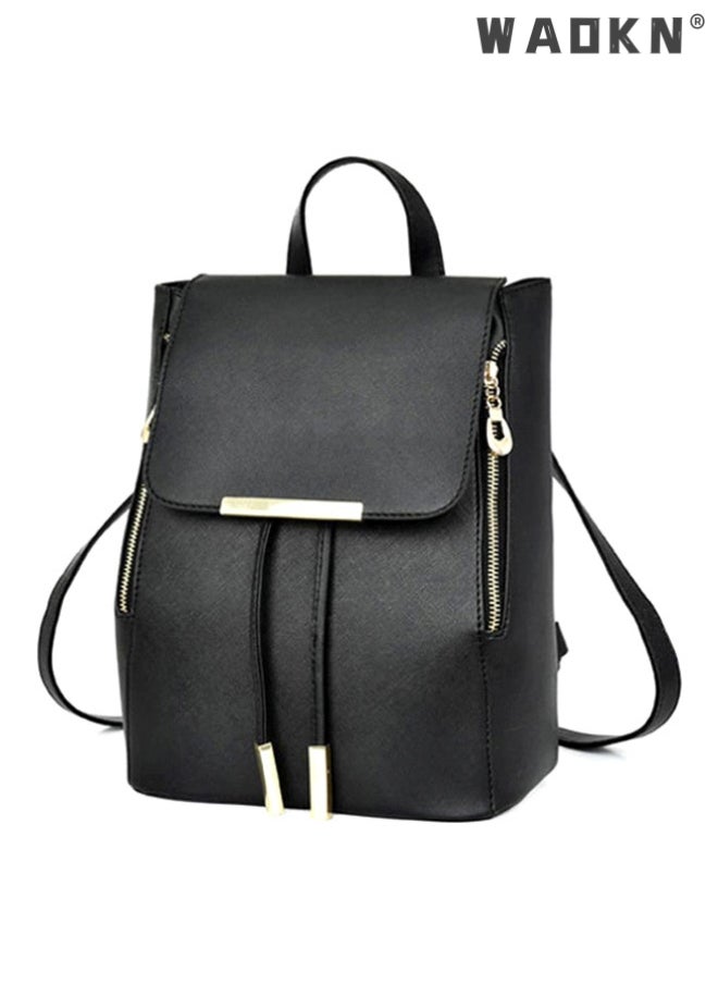 WAOKN Fashion Shoulder Bag Rucksack PU Leather Women Girls Ladies Backpack Travel bag, Waterproof Mini Backpack for Girl Women Black Travel Bookbag Shoulder Bag, Lightweight Ladies Fashion Daily Backpack  - Image 3