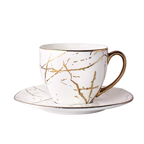 E - Ezra E-Ezra Indian Ceramic Fine Bone China Handmade Gold Plated Tea Cup with Saucers (6 Cup, 6 Saucer) (White) - Image 5