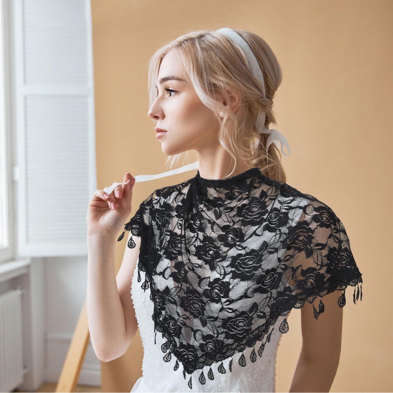 Lnngub 2 Pcs Lace Veil Mass Veil Triangle Mantilla Veil Catholic Veils for Women Mass Cathedral Head Covering Chapel Veils with Fringed Latin Mass Head Covering Veils Church Veils for Women - Image 5