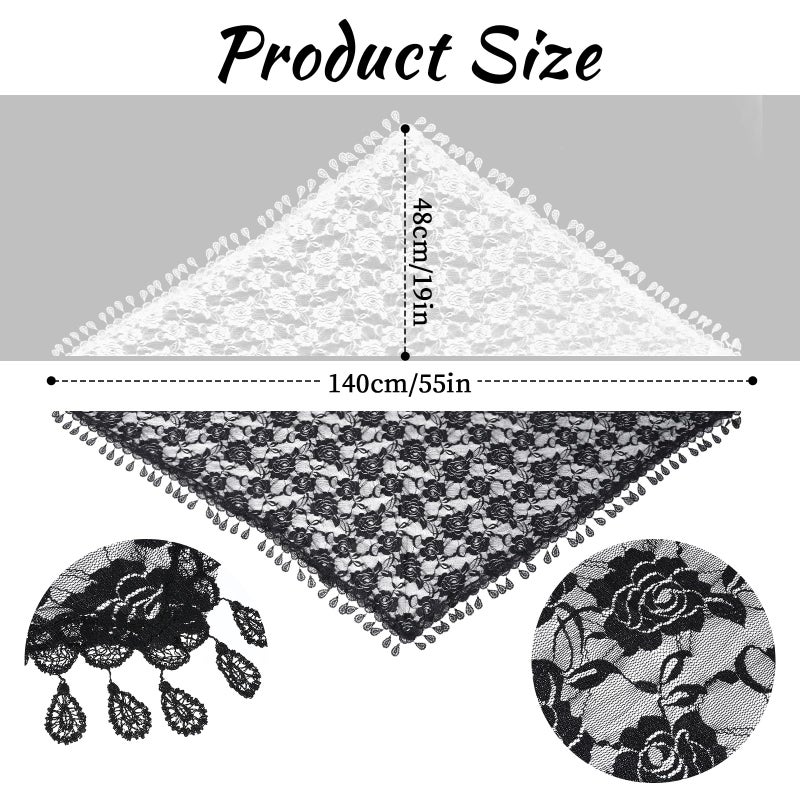 Lnngub 2 Pcs Lace Veil Mass Veil Triangle Mantilla Veil Catholic Veils for Women Mass Cathedral Head Covering Chapel Veils with Fringed Latin Mass Head Covering Veils Church Veils for Women - Image 2