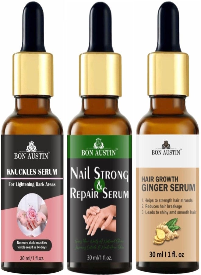 Bon Austin Knuckle Skin Whitening Serum, Nail Strong and Repair Serum & Hair Growth Ginger Serum (Reduce Hair Fall) Each, 30ml - Combo of 3 Items - Image 2