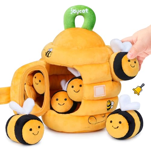 JoyCat Baby Toys 612 Months Soft Baby Beehive with 5 Sensory Bees Rattle Crinkle Paper Squeaker Mirror Busy Montessori Soft Toys for Toddlers 03 Years Old Baby Easter Basket Stuffers Gift - Image 1