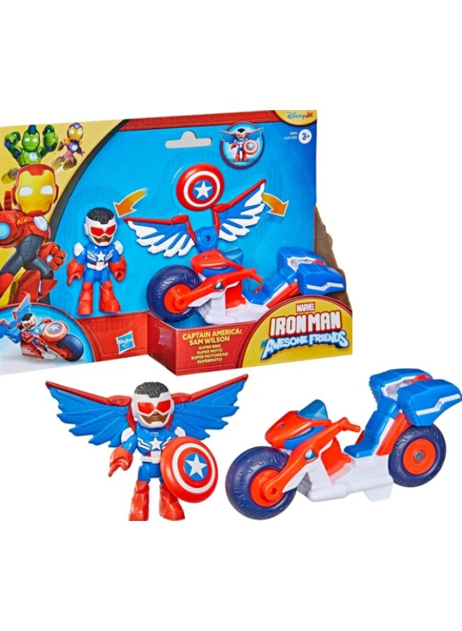 Hasbro Marvel Marvel Iron Man and His Awesome Friends Captain America: Sam Wilson Super Bike Action Figure & Toy Motorcycle Set - Image 4