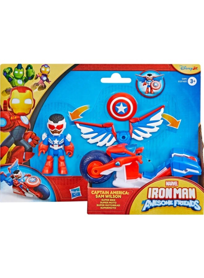 Hasbro Marvel Marvel Iron Man and His Awesome Friends Captain America: Sam Wilson Super Bike Action Figure & Toy Motorcycle Set - Image 2