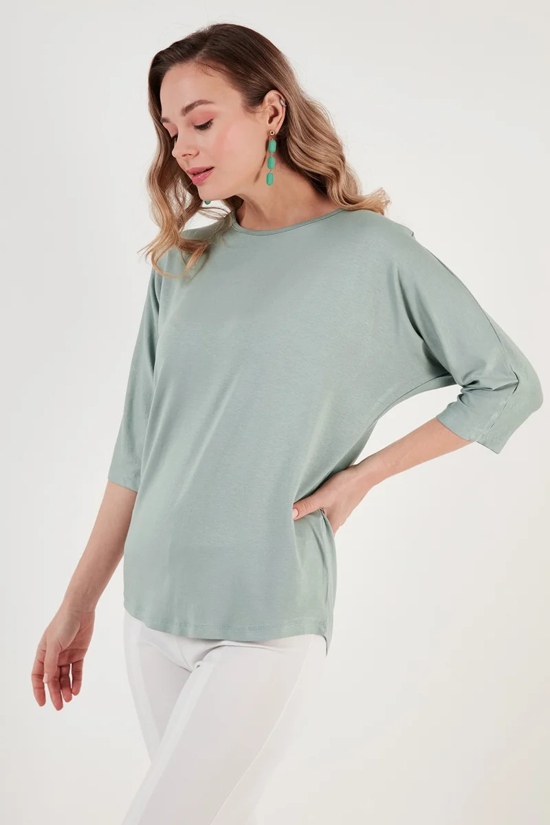 ليلا Crew Neck Three Quarter Sleeve Blouse Women's Blouse 5861416Y