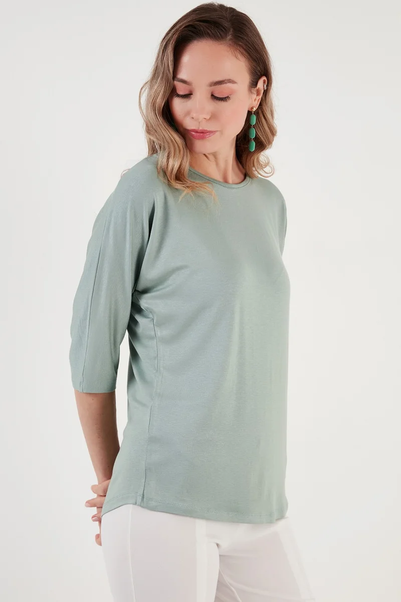 ليلا Crew Neck Three Quarter Sleeve Blouse Women's Blouse 5861416Y