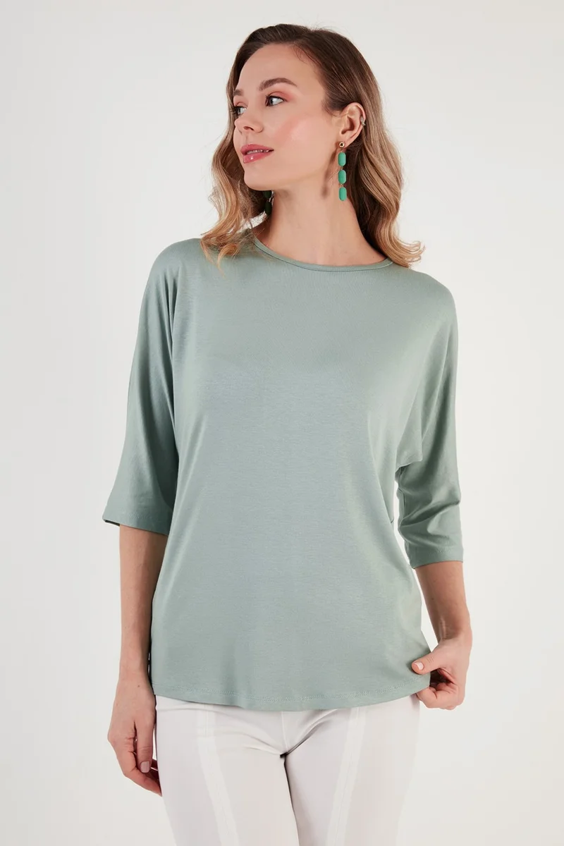 ليلا Crew Neck Three Quarter Sleeve Blouse Women's Blouse 5861416Y