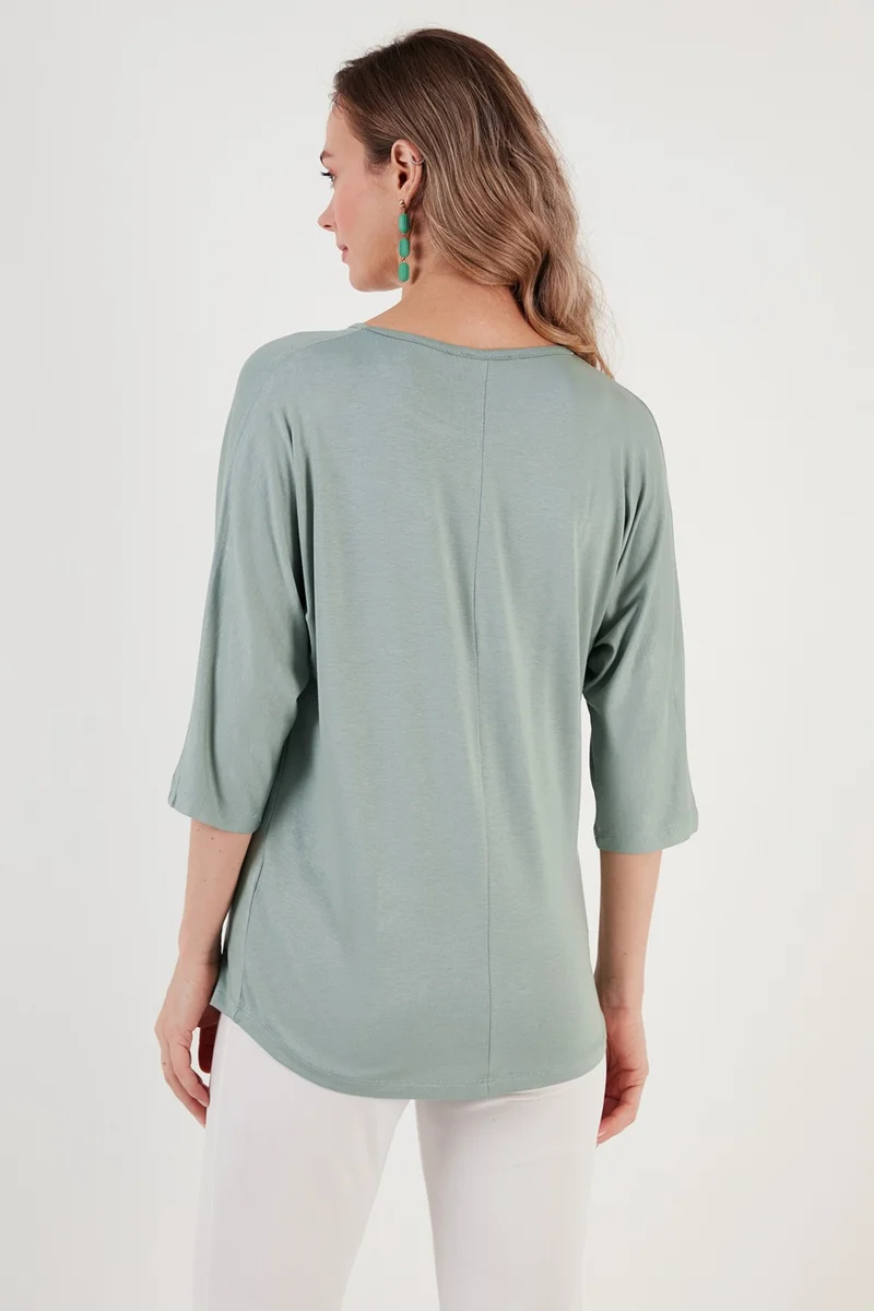 ليلا Crew Neck Three Quarter Sleeve Blouse Women's Blouse 5861416Y