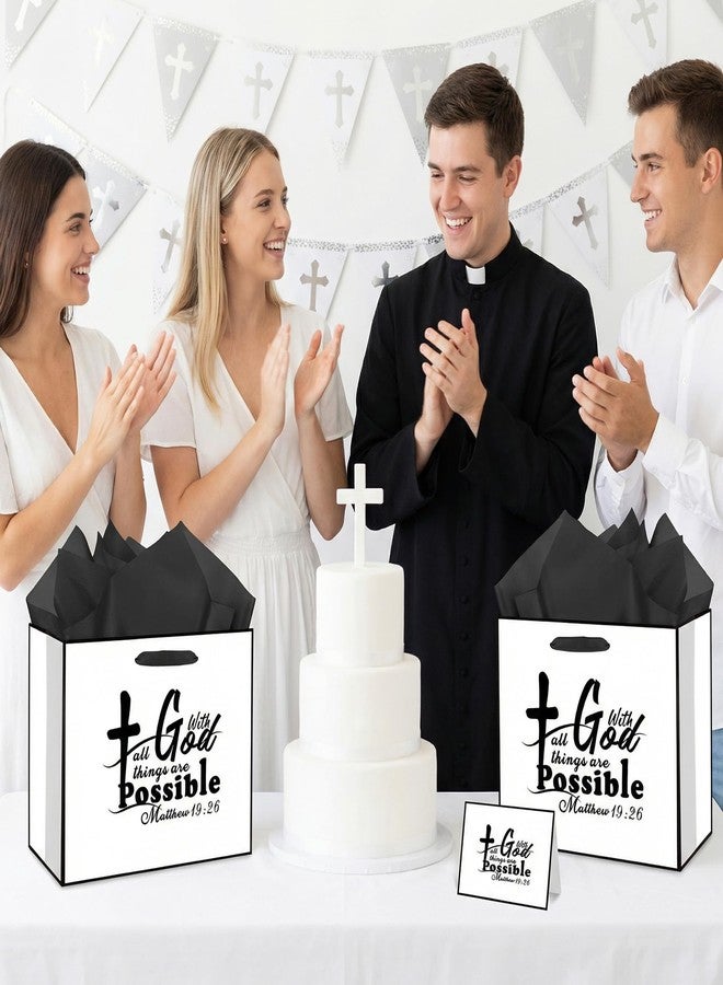 Wayyogh Christian Gift Bags Black White Religious Baptism Gift Bag with Tissue Paper Card With God All Things Are Possible Christian Wrapping Paper Bag for First Communion Church Events Pastor Appreciation Easter - Image 4
