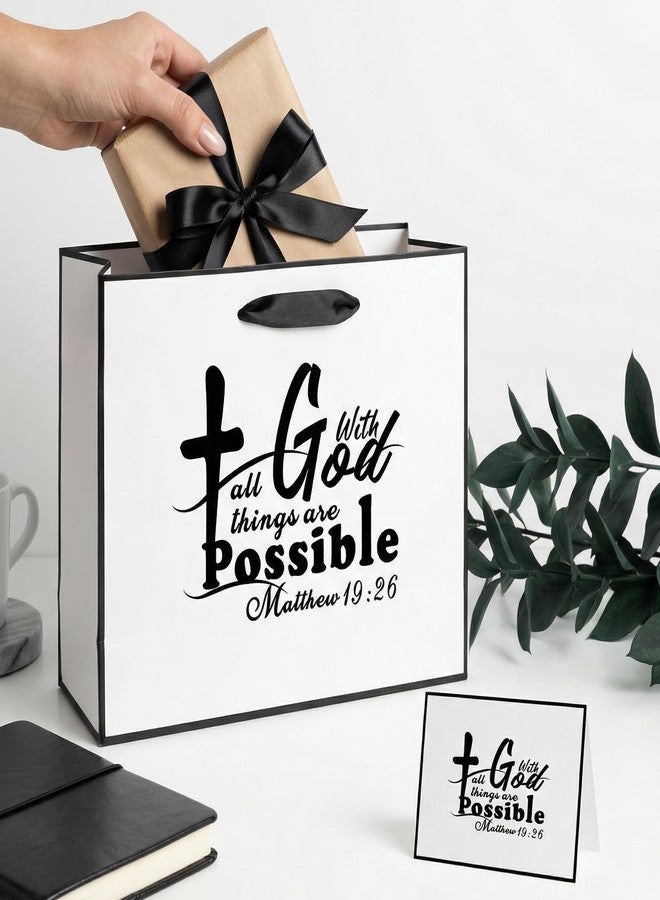 Wayyogh Christian Gift Bags Black White Religious Baptism Gift Bag with Tissue Paper Card With God All Things Are Possible Christian Wrapping Paper Bag for First Communion Church Events Pastor Appreciation Easter - Image 2