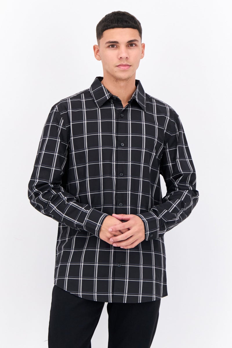 PERRY ELLIS قميص رجالي عادي مقاس عادي بأكمام طويلة مزخرف بمربعات، متعدد الألوان - Image 1