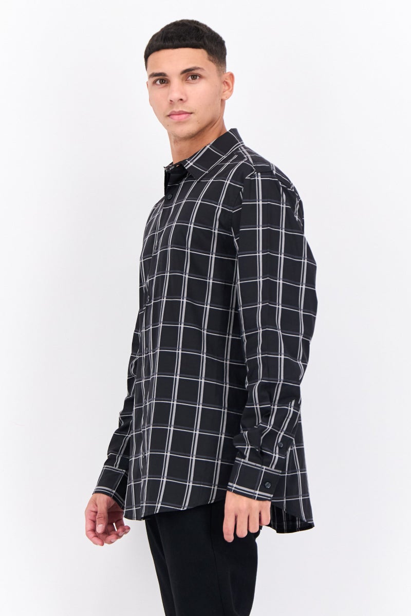 PERRY ELLIS قميص رجالي عادي مقاس عادي بأكمام طويلة مزخرف بمربعات، متعدد الألوان - Image 2