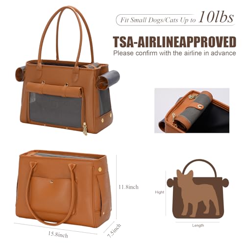 Minsong Fashion Pet Carrier Purse for Small Cat and Dog Luxury Pu SoftSided Tote Bag with Large Pockets for Dogs and Puppies Brown 158 L x 75 W x 118 H - Image 3