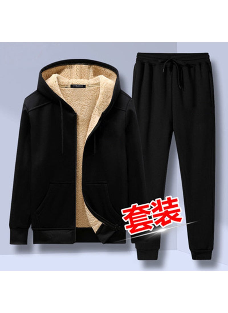 Generic Mens Winter Fleece Hoodie Warm Casual Suit Solid Lamb Zip suit 
