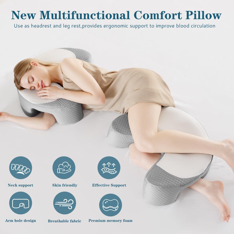EUHAMS Side Sleeper Pillow - Ergonomic Memory Foam Shoulder Pillow with Arm Holes for Neck,Shoulder & Rotator Cuff Pain Relief-Arm Support Pillows for Adults Ideal for Left & Right Side Sleepers,Grey - Image 2