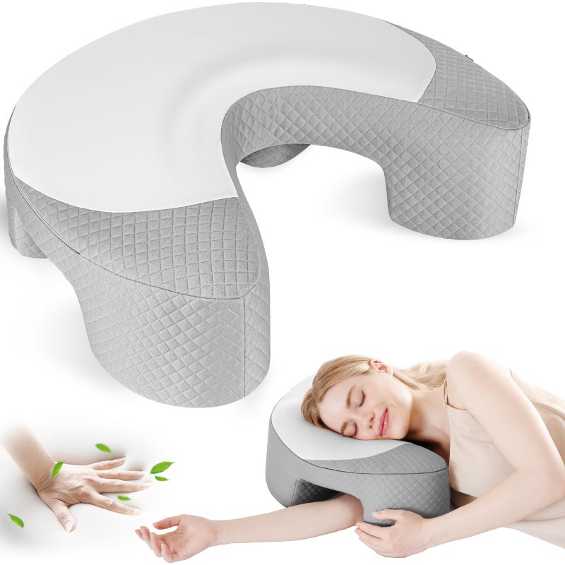 EUHAMS Side Sleeper Pillow - Ergonomic Memory Foam Shoulder Pillow with Arm Holes for Neck,Shoulder & Rotator Cuff Pain Relief-Arm Support Pillows for Adults Ideal for Left & Right Side Sleepers,Grey - Image 1