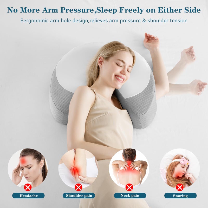 EUHAMS Side Sleeper Pillow - Ergonomic Memory Foam Shoulder Pillow with Arm Holes for Neck,Shoulder & Rotator Cuff Pain Relief-Arm Support Pillows for Adults Ideal for Left & Right Side Sleepers,Grey - Image 4