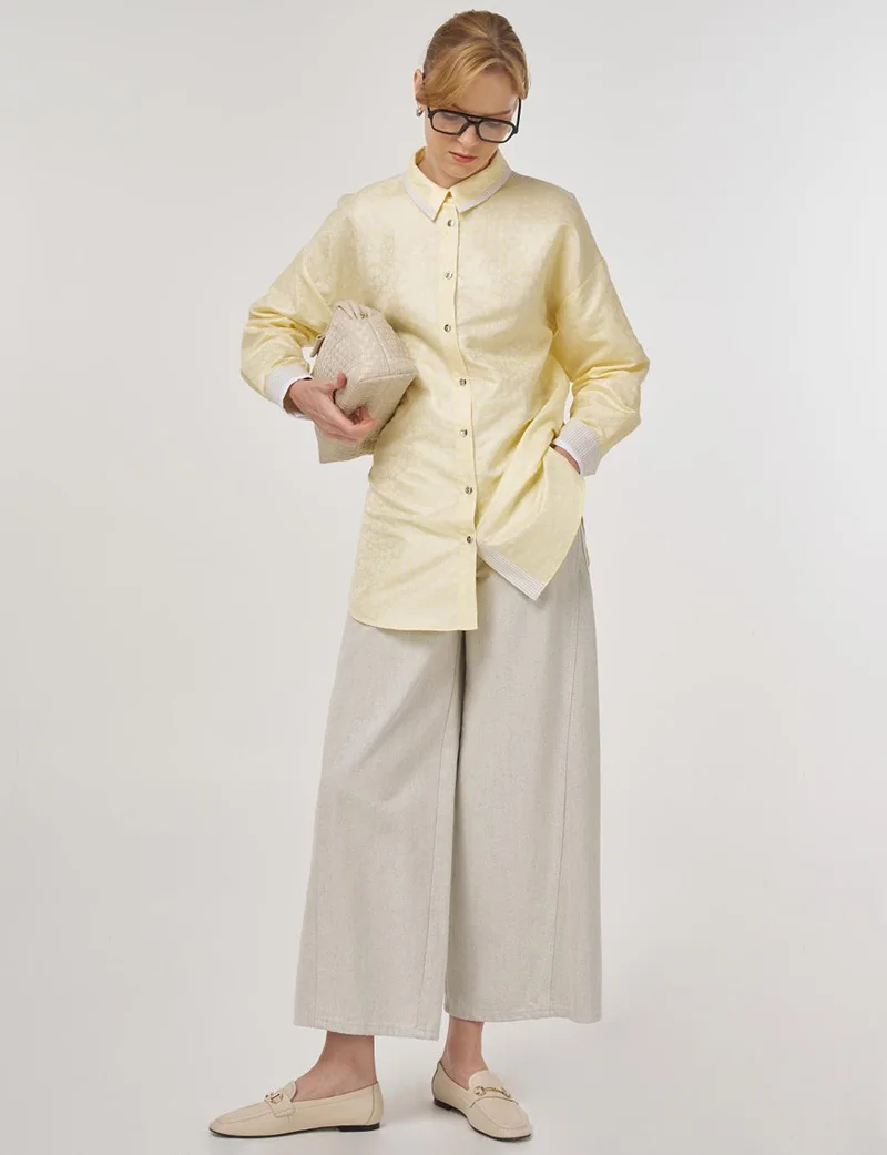 Kayra Fabric-Paneled Jacquard Tunic Light Yellow