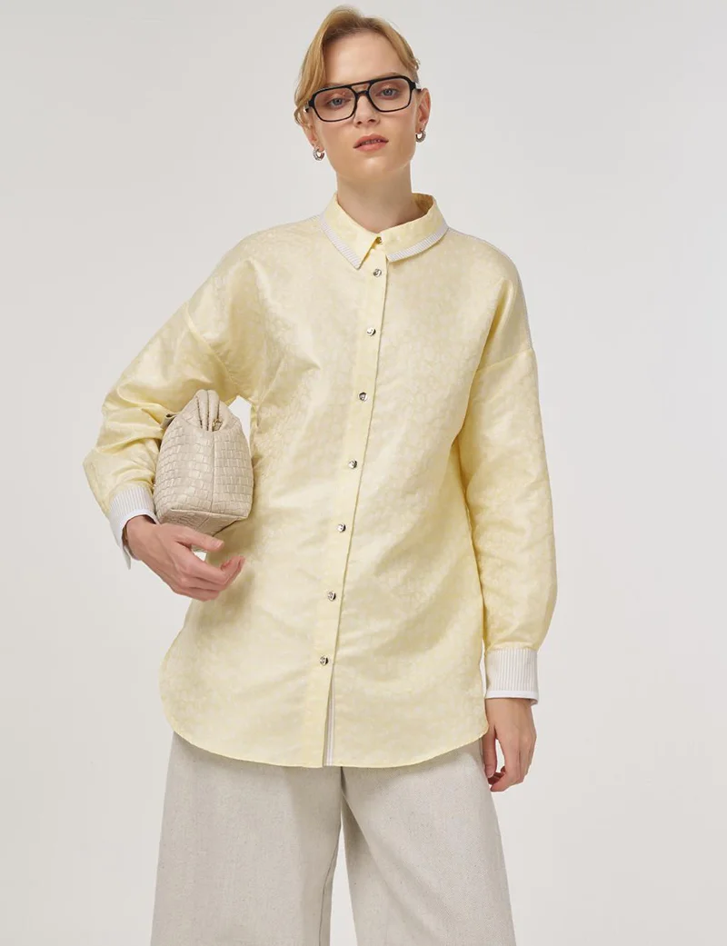 Kayra Fabric-Paneled Jacquard Tunic Light Yellow