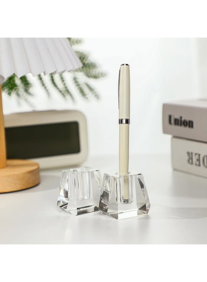 QFkris 2-Pack Crystal Single Pen Holder for Desk, Fancy Fountain Pen Stand, Glass Feather Pencil Holder for Office Desktop Decoration, Gift for Man Woman Students Teachers Father Boyfriend - Image 3