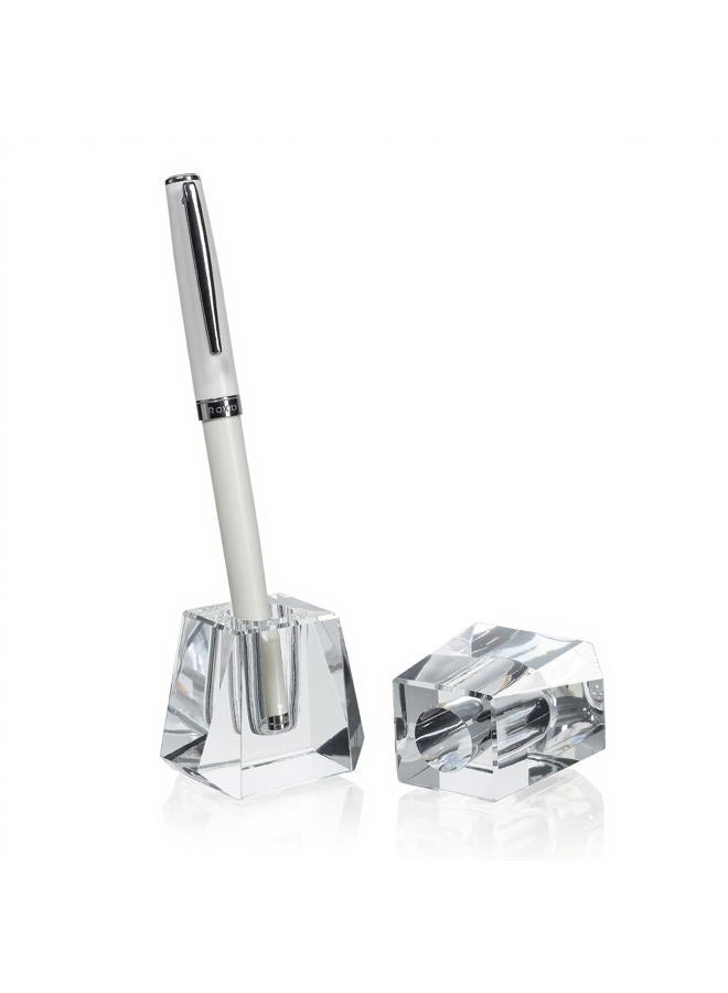 QFkris 2-Pack Crystal Single Pen Holder for Desk, Fancy Fountain Pen Stand, Glass Feather Pencil Holder for Office Desktop Decoration, Gift for Man Woman Students Teachers Father Boyfriend - Image 1