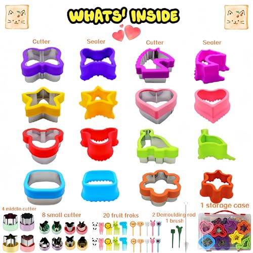 BANIC Uncrustable Sandwich Cutter 43 Pcs Sandwich Cutter and Sealer Crustless Sandwich Cutter Heart Star Unicorn Dino Butterfly etc Lunch Bento Box Accessories with Storage Container - Image 3