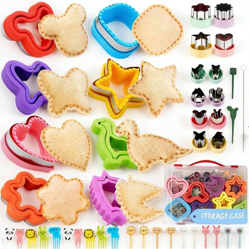 BANIC Uncrustable Sandwich Cutter 43 Pcs Sandwich Cutter and Sealer Crustless Sandwich Cutter Heart Star Unicorn Dino Butterfly etc Lunch Bento Box Accessories with Storage Container - Image 1