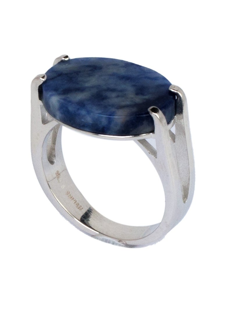 RS Men's silver Shankar ring with a blue veined stone - Image 1