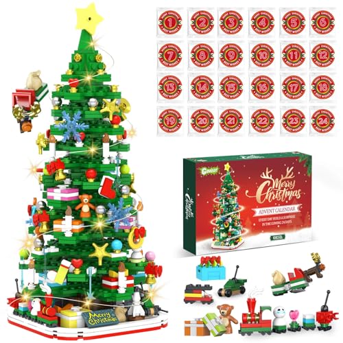 GEVINST Advent Calendar 2025 Adult Teen Boy Girls Kids Christmas Tree Building Set Toys with Led light, Holiday 24 Days Christmas Countdown Calendars Xmas Tree, Fun Cute Gifts (1083 PCS) - Image 1