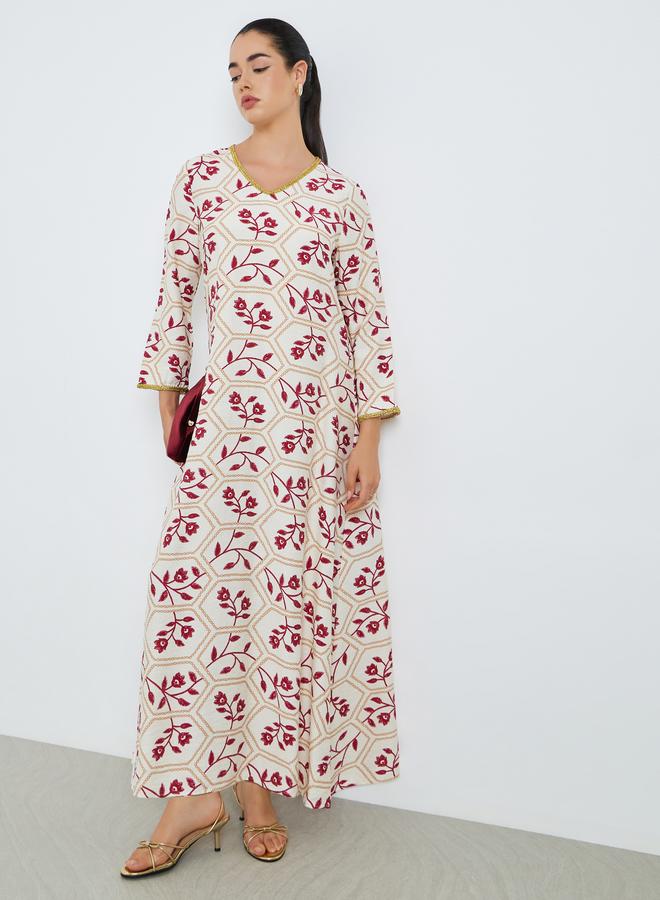 Amirah Women Floral Printed A-Line Jalabiya - Image 1