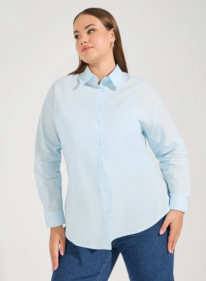 Styli Plus Size Solid Button Through Oversized Shirt