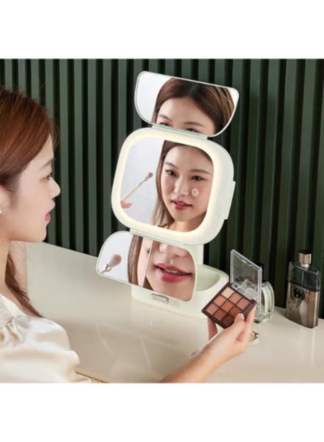 تايجر Tri-Fold LED Makeup Mirror with 1X/2X/3X Magnification – Adjustable Touch Screen Vanity Mirror with Bright LED Lights, Foldable Travel-Friendly Design, 180° Rotation, Dual Power via USB or Battery – Model B Dressing Table Mirror for Makeup & Skincare - Image 5
