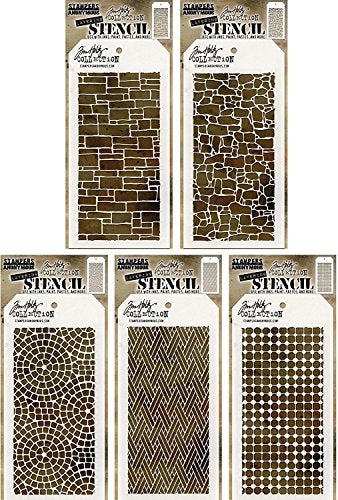 Tim Holtz - Stencils Set 11 - Five Item Bundle - Spring 2017 Release - Slate, Stone, Mosaic, Woven, and Grid Dot - Image 5