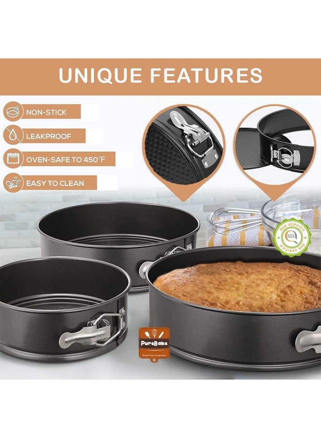 PureBake مجموعة صنع الكعك المتميزة من بيور باك 4 قطع، مجموعة قوالب كعك من الصلب الكربوني المعتمد من SGS، مناسبة للميكروويف، فرن OTG، وآمنة في غسالة الصحون (6 قوالب + قالب كعك على شكل قلب ومربع + قالب كعك)، أسود - Image 2