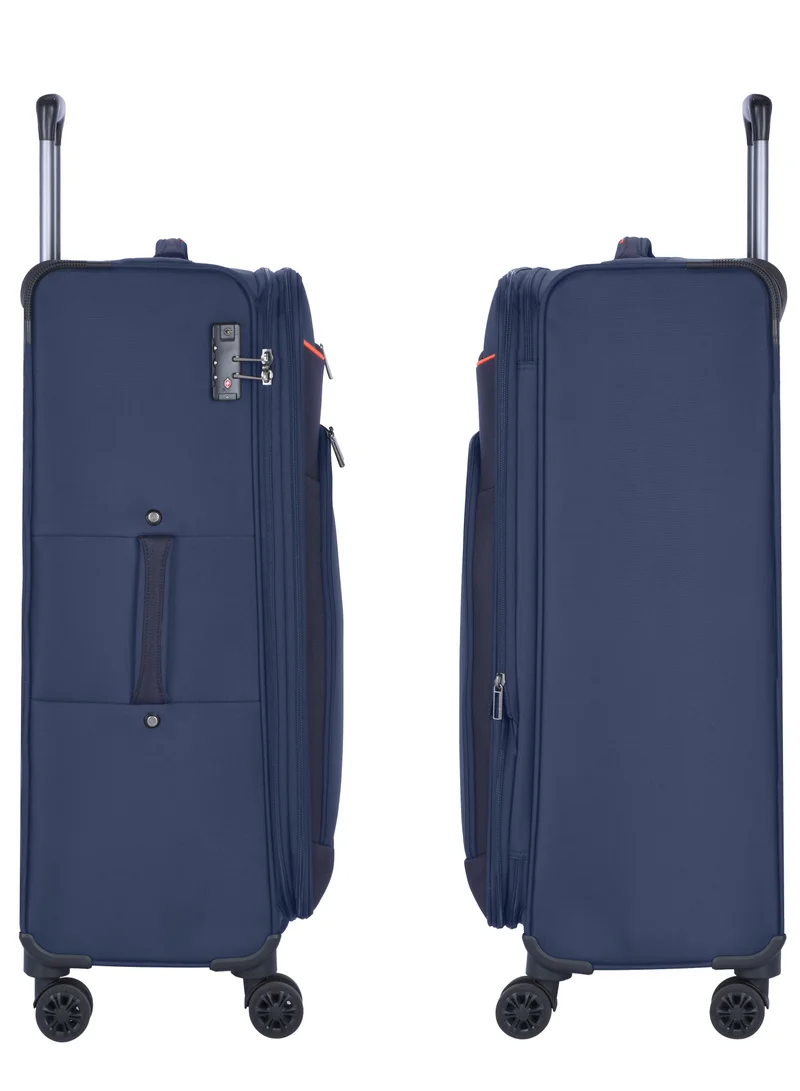 eminent Unisex Soft Travel Bag Trolley Luggage Set of 3 Polyester Lightweight Expandable 4 Double Spinner Wheeled Suitcase with 3 Digit TSA lock E751 Navy Blue