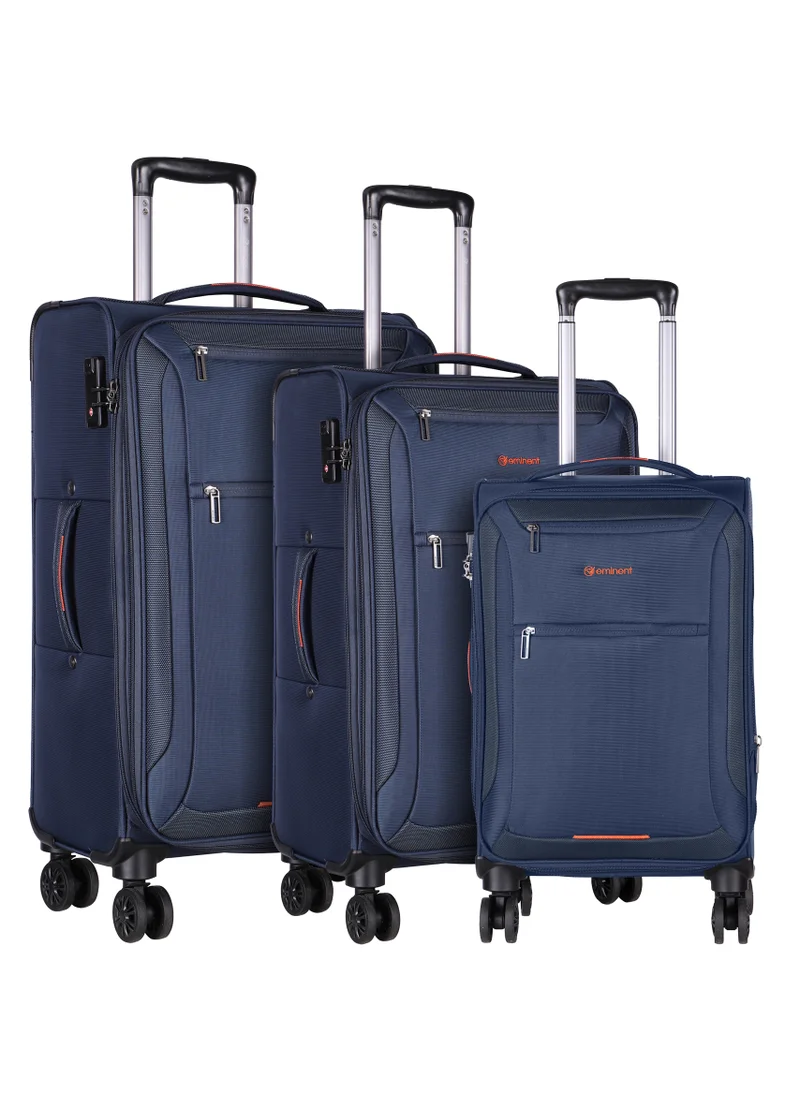إيمينينت Unisex Soft Travel Bag Trolley Luggage Set of 3 Polyester Lightweight Expandable 4 Double Spinner Wheeled Suitcase with 3 Digit TSA lock E751 Navy Blue
